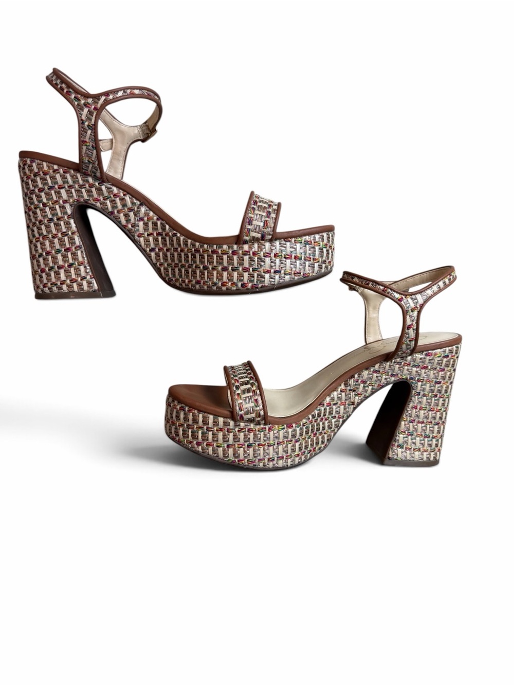 Jessica Simpson Multicolor Woven Platform Sandals with Brown Trim - Picture 7 of 15